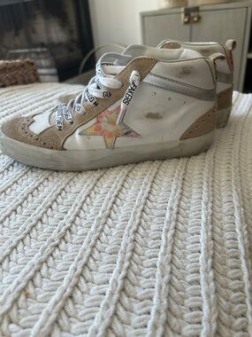 Golden Goose High-Top Sneakers - White, Tan & Pink Star